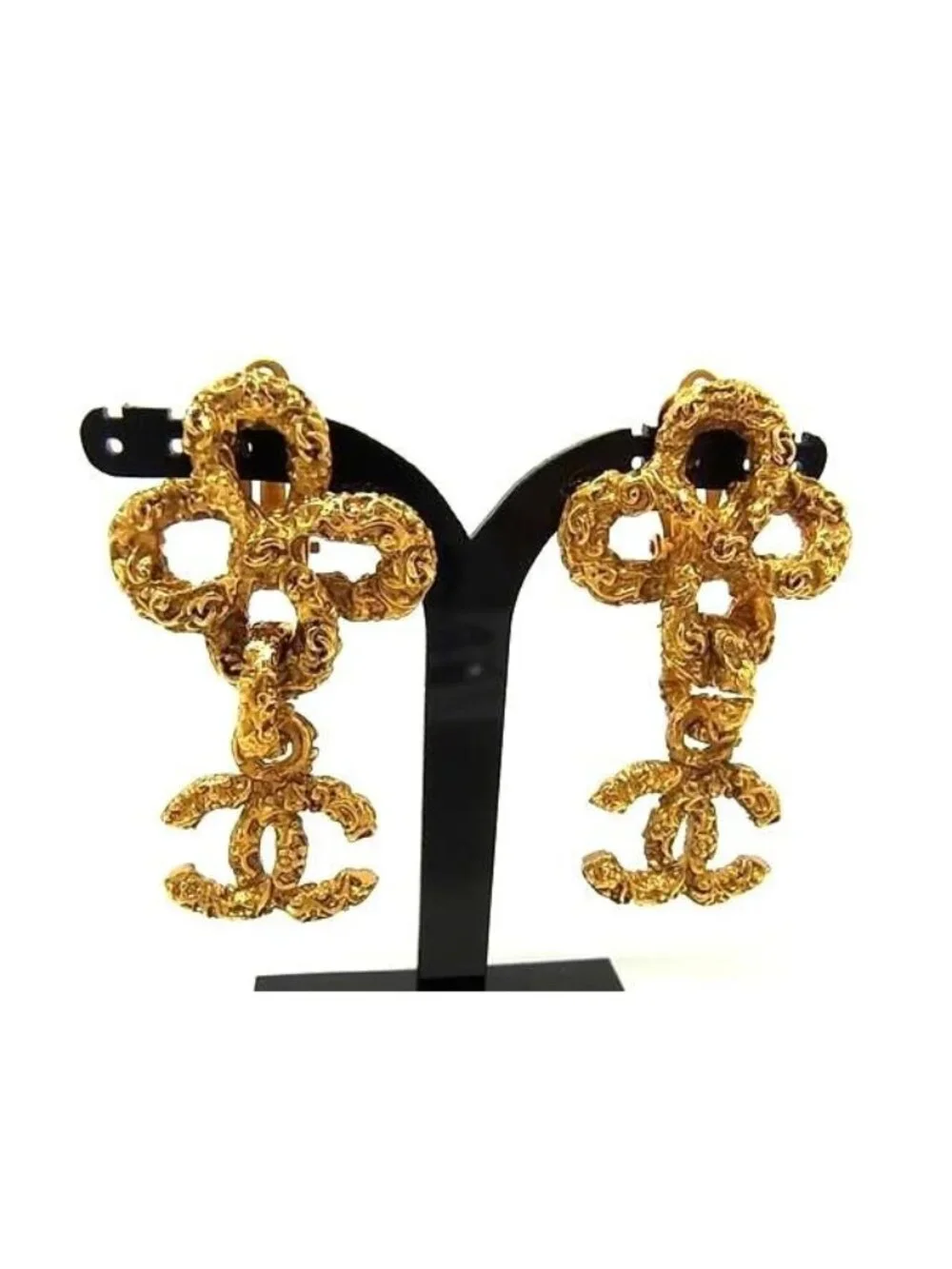 Chanel CC Logo Lava Clip on Earrings Gold